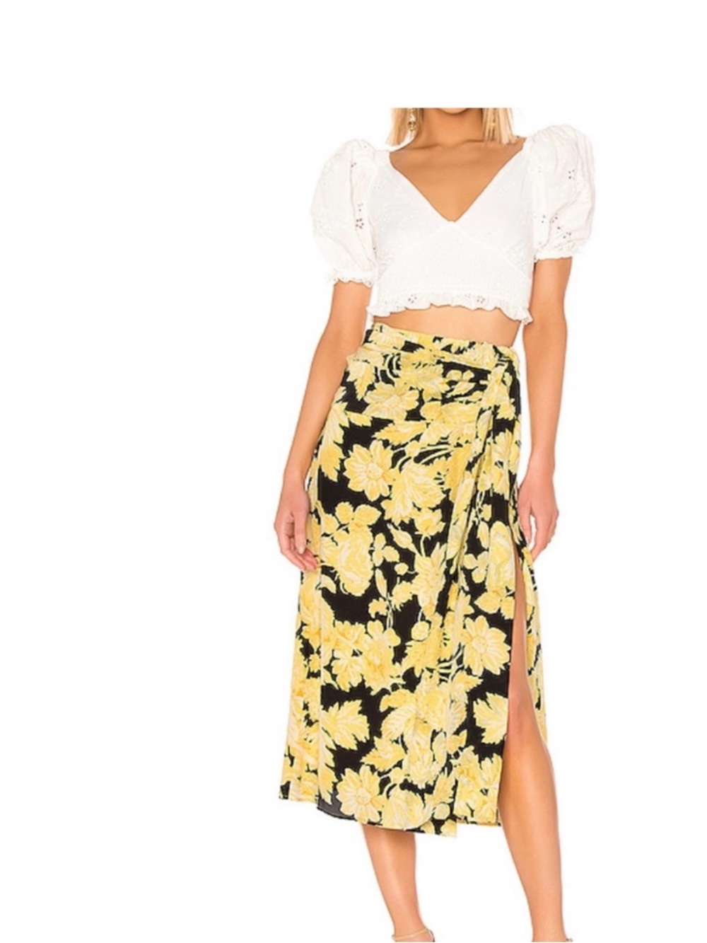 Stine Goya Floral Yellow Wrap Midi Skirt